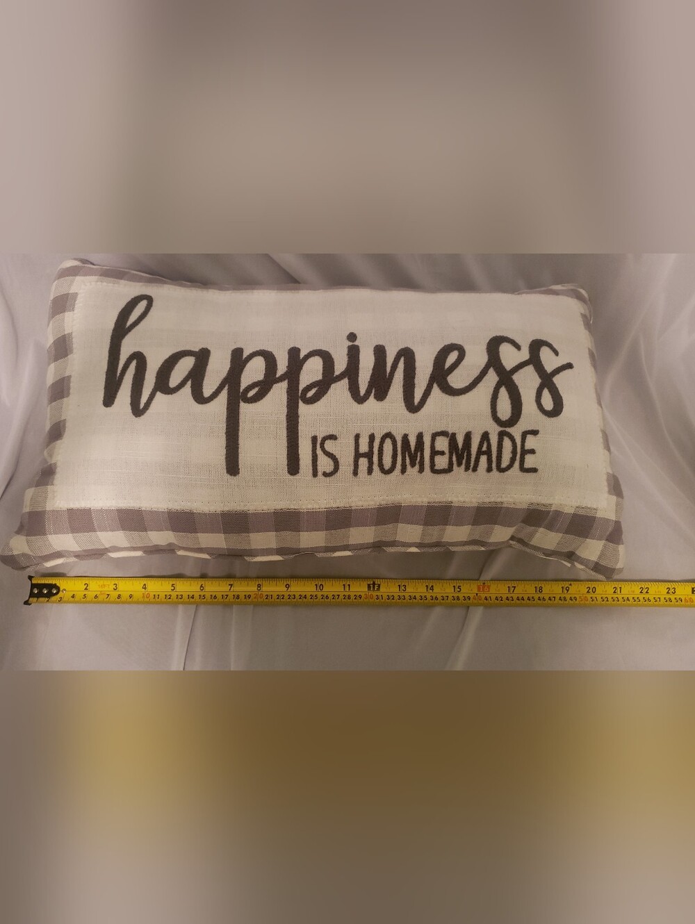 Happiness Is Homemade Accent Throw Pillow - Checkered White and Gray